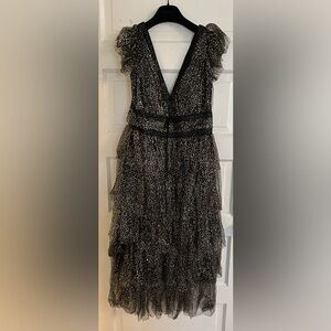 Marchesa Notte Black and Gold Sequin Dress